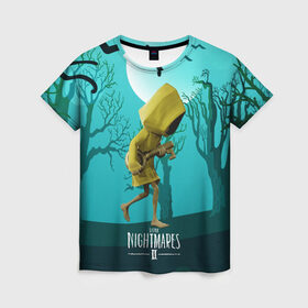 Женская футболка 3D с принтом Little Nightmares 2 в городе Новоалтайск, 100% полиэфир ( синтетическое хлопкоподобное полотно) | прямой крой, круглый вырез горловины, длина до линии бедер | little nightmares | страшилка | страшная игра | ужас | хоррор