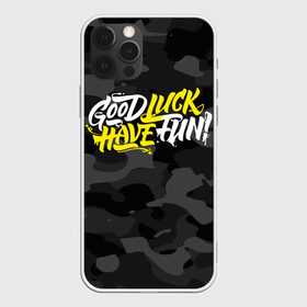 Чехол для iPhone 12 Pro Max с принтом GLHF [ГЛХФ] Камуфляж в городе Новоалтайск, Силикон |  | glhf | good luck | have fun | глхф | гуд лак | камуфляж черный | хев фан
