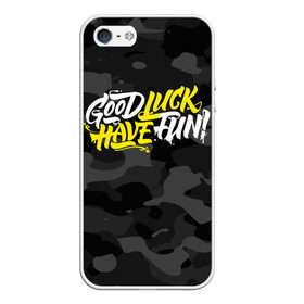 Чехол для iPhone 5/5S матовый с принтом GLHF [ГЛХФ] Камуфляж в городе Новоалтайск, Силикон | Область печати: задняя сторона чехла, без боковых панелей | glhf | good luck | have fun | глхф | гуд лак | камуфляж черный | хев фан