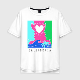 Мужская футболка хлопок Oversize с принтом CALIFORNIA в городе Новоалтайск, 100% хлопок | свободный крой, круглый ворот, “спинка” длиннее передней части | Тематика изображения на принте: california | love | закат | калифорния | любовь | пляж | поцелуй | романтика