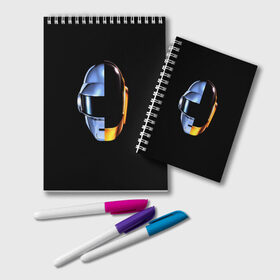 Блокнот с принтом Daft Punk в городе Новоалтайск, 100% бумага | 48 листов, плотность листов — 60 г/м2, плотность картонной обложки — 250 г/м2. Листы скреплены удобной пружинной спиралью. Цвет линий — светло-серый
 | ги мануэль де омем кристо | ню диско | синти поп | техно | тома бангальтер | фанк | французский хаус | электроник рок