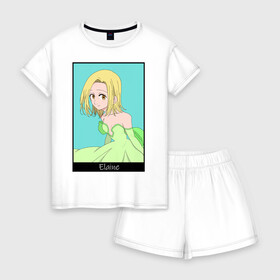 Женская пижама с шортиками хлопок с принтом Элейн в городе Новоалтайск, 100% хлопок | футболка прямого кроя, шорты свободные с широкой мягкой резинкой | anime | the seven deadly sins | аниме | маг | мультик | фея | элейн
