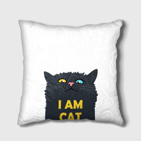 Подушка 3D с принтом I AM CAT в городе Новоалтайск, наволочка – 100% полиэстер, наполнитель – холлофайбер (легкий наполнитель, не вызывает аллергию). | состоит из подушки и наволочки. Наволочка на молнии, легко снимается для стирки | animal | cat | i am cat | meow | животное | зверь | кот | кошка | мяу