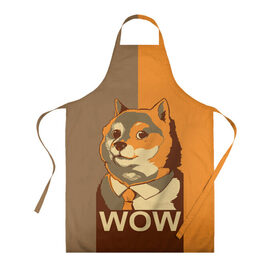 Фартук 3D с принтом Doge Wow в городе Новоалтайск, 100% полиэстер | общий размер — 65 х 85 см, ширина нагрудника — 26 см, горловина — 53 см, длина завязок — 54 см, общий обхват в поясе — 173 см. Принт на завязках и на горловине наносится с двух сторон, на основной части фартука — только с внешней стороны | animal | art | dog | doge | dogecoin | many x | mem | meme | new | poster | such x | wave | wow | арт | в | галстук | галстуке | двухцветная | животное | зверь | имени | кабосу | мем | мемас | мэм | по | постер | сиба ину | собака | хищник