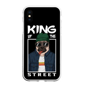 Чехол для iPhone XS Max матовый с принтом King Street в городе Новоалтайск, Силикон | Область печати: задняя сторона чехла, без боковых панелей | animal | art | brutal | dog | illustration | king | of | pug | street | the | арт | брутальный | бульдог | в | животное | зверь | король | надпись | одежде | очках | пёс | рамка | собака | текст | улиц | улицы | уличный | шапке