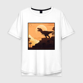 Мужская футболка хлопок Oversize с принтом T-Rex на закате Dino (Z) в городе Новоалтайск, 100% хлопок | свободный крой, круглый ворот, “спинка” длиннее передней части | dino | dinosauria | t rex | ti rex | дино | динозавр | парк юрского | т рекс | ти рекс | чудовище | юрский период | ящер | ящерица
