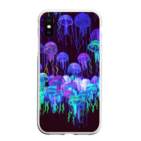 Чехол для iPhone XS Max матовый с принтом Неоновые медузы в городе Новоалтайск, Силикон | Область печати: задняя сторона чехла, без боковых панелей | вода | животные | медузы | неон | неоновые