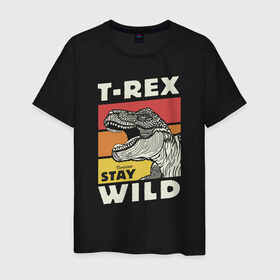 Мужская футболка хлопок с принтом T-rex wild в городе Новоалтайск, 100% хлопок | прямой крой, круглый вырез горловины, длина до линии бедер, слегка спущенное плечо. | dino | t rex | wild | дино | динозавр | закат | зверь | хищник