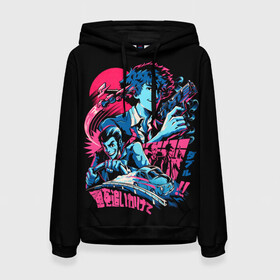 Женская толстовка 3D с принтом Cowboy Bebop neon в городе Новоалтайск, 100% полиэстер  | двухслойный капюшон со шнурком для регулировки, мягкие манжеты на рукавах и по низу толстовки, спереди карман-кенгуру с мягким внутренним слоем. | anime | cowboy bebop | space cowboy | аниме | ковбой бибоп | ковбойский бибоп | космический ковбой | манга | спайк шпигель