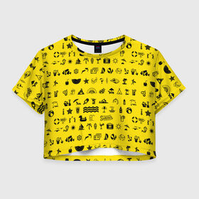 Женская футболка Crop-top 3D с принтом Летние туристические иконки в городе Новоалтайск, 100% полиэстер | круглая горловина, длина футболки до линии талии, рукава с отворотами | иконка | иконки | лето | море | отдых | пляж | турист | туристы