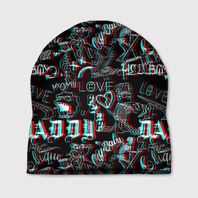 Шапка 3D с принтом Lil Peep | Glitch  в городе Новоалтайск, 100% полиэстер | универсальный размер, печать по всей поверхности изделия | bart | cry baby | glitch | heart | hell boy | hellboy | hip hop | lil peep | lil pep | lisa | logo | logobombing | neon | rap | smile | барт | бесшовный | всё для всех | глитч | лиза | лил пип | логобомбинг | неон | общество мертвых рэперов |