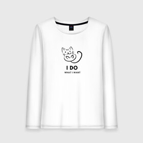 Женский лонгслив хлопок с принтом I Do What I Want в городе Новоалтайск, 100% хлопок |  | cat | cats | text | кот | кошка | кошки | надпись | текст