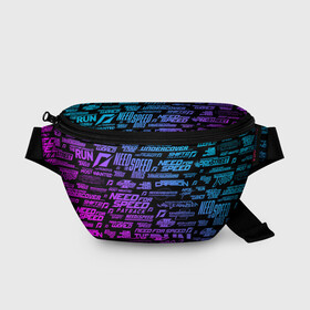 Поясная сумка 3D с принтом NFS ALL LOGOS NEON в городе Новоалтайск, 100% полиэстер | плотная ткань, ремень с регулируемой длиной, внутри несколько карманов для мелочей, основное отделение и карман с обратной стороны сумки застегиваются на молнию | auto | avto | car | carbon | forza horizon | game | heat | hot pursuit | logo | most wanted | need for speed | nfs | payback | prostreet | race | rivals | shift | street racing | underground | авто | автоспорт | гонки | игра | лого | логотипы | машина | н