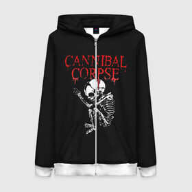 Женская толстовка 3D на молнии с принтом Cannibal Corpse | 1 в городе Новоалтайск, 100% полиэстер | длина до линии бедра, манжеты и пояс оформлены мягкой тканевой резинкой, двухслойный капюшон со шнурком для регулировки, спереди молния, по бокам два кармана | band | cannibal corpse | metal | music | rock | атрибутика | группа | метал | музыка | рок