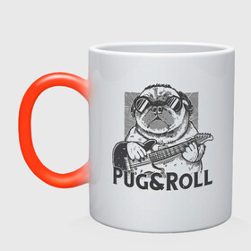Кружка хамелеон с принтом Pug & Roll в городе Новоалтайск, керамика | меняет цвет при нагревании, емкость 330 мл | Тематика изображения на принте: dog | drawing | guitar | music | pop art | pug | rock and roll | гитара | мопс | музыка | очки | пес | поп арт | рисунок | рок н ролл | собака