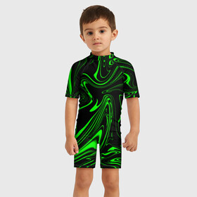 Детский купальный костюм 3D с принтом Жидкий градиент (game) в городе Новоалтайск, Полиэстер 85%, Спандекс 15% | застежка на молнии на спине | game | play | player | градиент | зеленый | перелив | узор