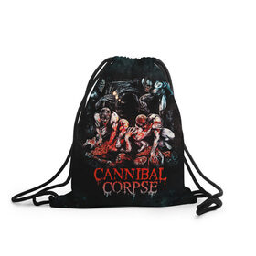 Рюкзак-мешок 3D с принтом Cannibal Corpse в городе Новоалтайск, 100% полиэстер | плотность ткани — 200 г/м2, размер — 35 х 45 см; лямки — толстые шнурки, застежка на шнуровке, без карманов и подкладки | canibal corpse | cannibal corpse | death metal | группы | дэт метал | канибал корпс | метал | рок