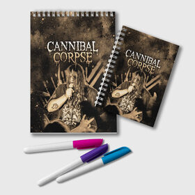 Блокнот с принтом Cannibal Corpse в городе Новоалтайск, 100% бумага | 48 листов, плотность листов — 60 г/м2, плотность картонной обложки — 250 г/м2. Листы скреплены удобной пружинной спиралью. Цвет линий — светло-серый
 | canibal corpse | cannibal corpse | death metal | группы | дэт метал | канибал корпс | метал | рок