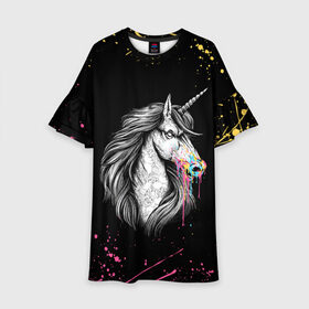 Детское платье 3D с принтом ЕДИНОРОГ | UNICORN RAINBOW в городе Новоалтайск, 100% полиэстер | прямой силуэт, чуть расширенный к низу. Круглая горловина, на рукавах — воланы | abstraction | color | colors | dab | geometry | hexagon | paints | pony | rainbow | unicornis dab | абстракция | брызги | геометрия | даб | единорог | единорог радуга | животные | краски | красочные | ляпистые | неон | неоновый | пони | радуга |