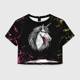 Женская футболка Crop-top 3D с принтом ЕДИНОРОГ | UNICORN RAINBOW в городе Новоалтайск, 100% полиэстер | круглая горловина, длина футболки до линии талии, рукава с отворотами | abstraction | color | colors | dab | geometry | hexagon | paints | pony | rainbow | unicornis dab | абстракция | брызги | геометрия | даб | единорог | единорог радуга | животные | краски | красочные | ляпистые | неон | неоновый | пони | радуга |