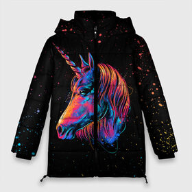 Женская зимняя куртка Oversize с принтом ЕДИНОРОГ | UNICORN RAINBOW в городе Новоалтайск, верх — 100% полиэстер; подкладка — 100% полиэстер; утеплитель — 100% полиэстер | длина ниже бедра, силуэт Оверсайз. Есть воротник-стойка, отстегивающийся капюшон и ветрозащитная планка. 

Боковые карманы с листочкой на кнопках и внутренний карман на молнии | abstraction | color | colors | dab | geometry | hexagon | paints | pony | rainbow | unicornis dab | абстракция | брызги | геометрия | даб | единорог | единорог радуга | животные | краски | красочные | ляпистые | неон | неоновый | пони | радуга |