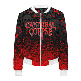 Женский бомбер 3D с принтом CANNIBAL CORPSE в городе Новоалтайск, 100% полиэстер | застегивается на молнию, по бокам два кармана без застежек, мягкие манжеты, по низу бомбера и на воротнике — эластичная резинка | cannibal corpse | evisceration plague | hammer smashed face. | violence unimagined | дэт метал | музыка | рок | труп каннибала