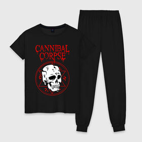 Женская пижама хлопок с принтом CANNIBAL CORPSE в городе Новоалтайск, 100% хлопок | брюки и футболка прямого кроя, без карманов, на брюках мягкая резинка на поясе и по низу штанин | cannibal corpse | evisceration plague | hammer smashed face. | violence unimagined | дэт метал | музыка | рок | труп каннибала