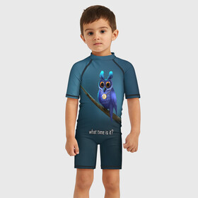 Детский купальный костюм 3D Owl on the tree | Который час: в городе Новоалтайск, Полиэстер 85%, Спандекс 15% | застежка на молнии на спине | what time is it | время | синий | сова | темный фон