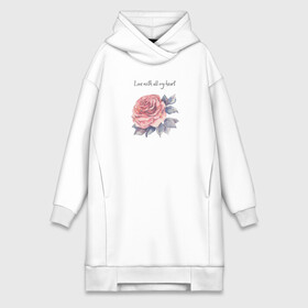 Платье-худи хлопок с принтом Love with all my heart в городе Новоалтайск,  |  | flower | inscription | petal | rose | text | бутон | лепестки | надпись | роза | текст | цветок