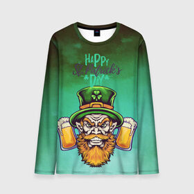 Мужской лонгслив 3D с принтом Happy Saint Patricks Day в городе Новоалтайск, 100% полиэстер | длинные рукава, круглый вырез горловины, полуприлегающий силуэт | saint patricks day | арт | графика | март | патрик | святой патрик