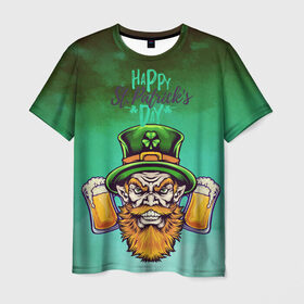 Мужская футболка 3D с принтом Happy Saint Patricks Day в городе Новоалтайск, 100% полиэфир | прямой крой, круглый вырез горловины, длина до линии бедер | saint patricks day | арт | графика | март | патрик | святой патрик