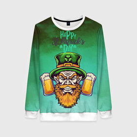 Женский свитшот 3D с принтом Happy Saint Patricks Day в городе Новоалтайск, 100% полиэстер с мягким внутренним слоем | круглый вырез горловины, мягкая резинка на манжетах и поясе, свободная посадка по фигуре | saint patricks day | арт | графика | март | патрик | святой патрик