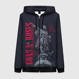 Женская толстовка 3D на молнии с принтом GUNS-N-ROSES в городе Новоалтайск, 100% полиэстер | длина до линии бедра, манжеты и пояс оформлены мягкой тканевой резинкой, двухслойный капюшон со шнурком для регулировки, спереди молния, по бокам два кармана | band | gnr | guns n roses | hardrock | metal | music | retro | rock | slash | usa | группа | метал | музыка | ретро | розы | рок | роуз | слэш | стволы