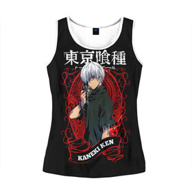 Женская майка 3D с принтом Kaneki Ken с красным узором в городе Новоалтайск, 100% полиэстер | круглая горловина, прямой силуэт, длина до линии бедра | Тематика изображения на принте: anime | kaneki ken | tokyo ghoul | tokyo ghoul: re | аниме | анимэ | гули | джузо сузуя | канеки кен | кузен йошимура | наки | нишики нишио | ре | ренджи йомо | ризе камиширо | токийский гуль | тоука киришима | ута