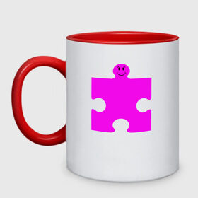 Кружка двухцветная с принтом Она пазл в городе Новоалтайск, керамика | объем — 330 мл, диаметр — 80 мм. Цветная ручка и кайма сверху, в некоторых цветах — вся внутренняя часть | для девушек | для нёё | любовь | она | пара | парные