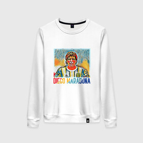 Женский свитшот хлопок с принтом Diego Maradona в городе Новоалтайск, 100% хлопок | прямой крой, круглый вырез, на манжетах и по низу широкая трикотажная резинка  | argentina | football | maradona | messi | аргентина | гол | диего | марадона | месси | мяч | рука бога | спорт | футбол | чемпион
