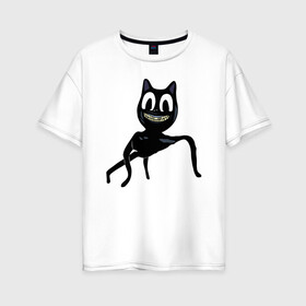 Женская футболка хлопок Oversize с принтом Cartoon cat в городе Новоалтайск, 100% хлопок | свободный крой, круглый ворот, спущенный рукав, длина до линии бедер
 | cartoon cat | crazy | horror | kitty | monster | безумный | враг | животные | зверь | злодей | злой кот | картун кэт | киска | кот | кошак | монстр | мультяшный кот | оскал | персонаж | смешной | страшилки | сумасшедший