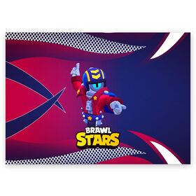 Поздравительная открытка с принтом STU СТУ Brawl Stars в городе Новоалтайск, 100% бумага | плотность бумаги 280 г/м2, матовая, на обратной стороне линовка и место для марки
 | Тематика изображения на принте: brawl | brawl stars | brawlstars | brawl_stars | jessie | бравл | бравлер stu | бравлстарс | гонщик | каскадер | сту