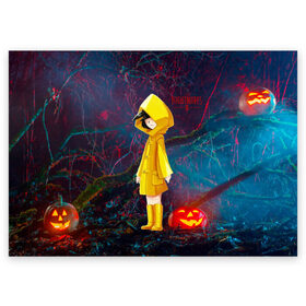 Поздравительная открытка с принтом Little Nightmares 2 в городе Новоалтайск, 100% бумага | плотность бумаги 280 г/м2, матовая, на обратной стороне линовка и место для марки
 | Тематика изображения на принте: little nightmares | страшилка | страшная игра | ужас | хоррор