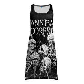 Платье-майка 3D с принтом Cannibal Corpse в городе Новоалтайск, 100% полиэстер | полуприлегающий силуэт, широкие бретели, круглый вырез горловины, удлиненный подол сзади. | canibal corpse | cannibal corpse | death metal | группы | дэт метал | канибал корпс | метал | рок
