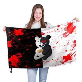 Флаг 3D с принтом MONOKUMA  МОНОКУМА в городе Новоалтайск, 100% полиэстер | плотность ткани — 95 г/м2, размер — 67 х 109 см. Принт наносится с одной стороны | anime | danganronpa | enoshima | junko | monokuma | аниме | джунко | игра | манга | медведь | монокума | робот медведь | эношима