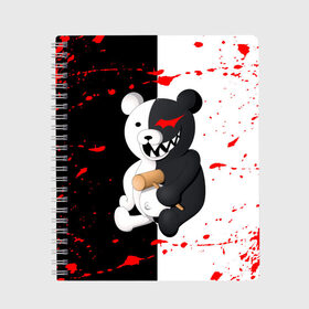 Тетрадь с принтом MONOKUMA  МОНОКУМА в городе Новоалтайск, 100% бумага | 48 листов, плотность листов — 60 г/м2, плотность картонной обложки — 250 г/м2. Листы скреплены сбоку удобной пружинной спиралью. Уголки страниц и обложки скругленные. Цвет линий — светло-серый
 | Тематика изображения на принте: anime | danganronpa | enoshima | junko | monokuma | аниме | джунко | игра | манга | медведь | монокума | робот медведь | эношима