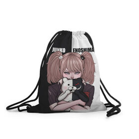 Рюкзак-мешок 3D с принтом MONOKUMA  JUNKO в городе Новоалтайск, 100% полиэстер | плотность ткани — 200 г/м2, размер — 35 х 45 см; лямки — толстые шнурки, застежка на шнуровке, без карманов и подкладки | Тематика изображения на принте: anime | danganronpa | enoshima | junko | monokuma | аниме | джунко | игра | манга | медведь | монокума | робот медведь | эношима