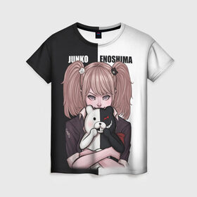 Женская футболка 3D с принтом MONOKUMA  JUNKO в городе Новоалтайск, 100% полиэфир ( синтетическое хлопкоподобное полотно) | прямой крой, круглый вырез горловины, длина до линии бедер | anime | danganronpa | enoshima | junko | monokuma | аниме | джунко | игра | манга | медведь | монокума | робот медведь | эношима