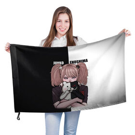 Флаг 3D с принтом MONOKUMA  JUNKO в городе Новоалтайск, 100% полиэстер | плотность ткани — 95 г/м2, размер — 67 х 109 см. Принт наносится с одной стороны | anime | danganronpa | enoshima | junko | monokuma | аниме | джунко | игра | манга | медведь | монокума | робот медведь | эношима