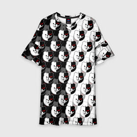 Детское платье 3D с принтом MONOKUMA  МОНОКУМА PATTERN в городе Новоалтайск, 100% полиэстер | прямой силуэт, чуть расширенный к низу. Круглая горловина, на рукавах — воланы | Тематика изображения на принте: anime | danganronpa | enoshima | junko | monokuma | аниме | джунко | игра | манга | медведь | монокума | робот медведь | эношима