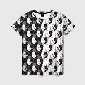 Женская футболка 3D с принтом MONOKUMA  МОНОКУМА PATTERN в городе Новоалтайск, 100% полиэфир ( синтетическое хлопкоподобное полотно) | прямой крой, круглый вырез горловины, длина до линии бедер | anime | danganronpa | enoshima | junko | monokuma | аниме | джунко | игра | манга | медведь | монокума | робот медведь | эношима