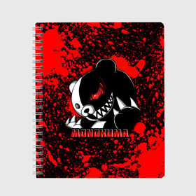 Тетрадь с принтом MONOKUMA  МОНОКУМА BLOOD в городе Новоалтайск, 100% бумага | 48 листов, плотность листов — 60 г/м2, плотность картонной обложки — 250 г/м2. Листы скреплены сбоку удобной пружинной спиралью. Уголки страниц и обложки скругленные. Цвет линий — светло-серый
 | Тематика изображения на принте: anime | danganronpa | enoshima | junko | monokuma | аниме | джунко | игра | кровь | манга | медведь | монокума | робот медведь | эношима