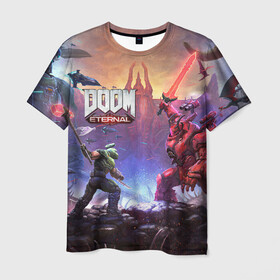 Мужская футболка 3D с принтом Doom Eternal The Ancient Gods  в городе Новоалтайск, 100% полиэфир | прямой крой, круглый вырез горловины, длина до линии бедер | demon | dlc | doom | doom slayer | doomguy | eternal | games | the ancient gods | демон | древние боги | дум | игры | палач рока