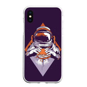 Чехол для iPhone XS Max матовый Космонавт ест бургер: в городе Новоалтайск, Силикон | Область печати: задняя сторона чехла, без боковых панелей | cosmonaut | граффити | космонавт | космонавт ест бургер | космос | рисунок | тату | татуировки | фиолетовый фон